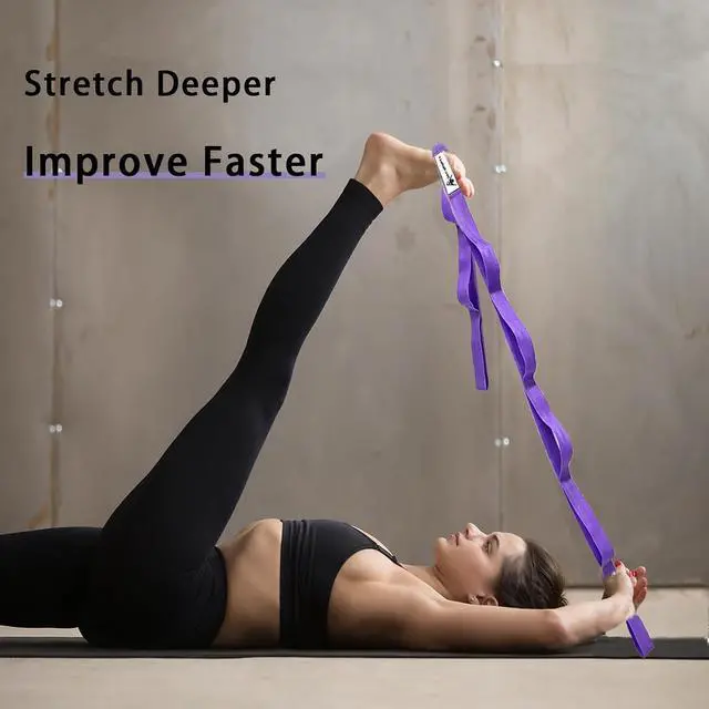 Alt view image 2 of 6 - Stretching Strap Yoga Strap with Loops for Physical Therapy, Non-Elastic | 10 Loops, 75 inches length, Multi-Color Selection for Yoga Strap for Stretching, Pilates, Dance and Gymnastics