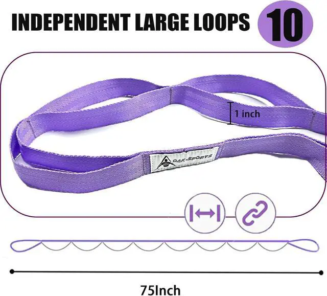 Alt view image 3 of 6 - Stretching Strap Yoga Strap with Loops for Physical Therapy, Non-Elastic | 10 Loops, 75 inches length, Multi-Color Selection for Yoga Strap for Stretching, Pilates, Dance and Gymnastics