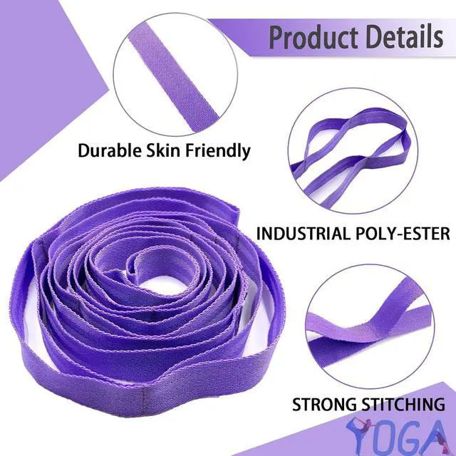 Alt view image 4 of 6 - Stretching Strap Yoga Strap with Loops for Physical Therapy, Non-Elastic | 10 Loops, 75 inches length, Multi-Color Selection for Yoga Strap for Stretching, Pilates, Dance and Gymnastics