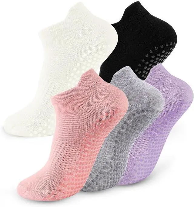 Main image of 5 Pairs Pilates Socks with Grips for Women Non Slip Grip Yoga Crew Socks for Barre Hospital Barefoot