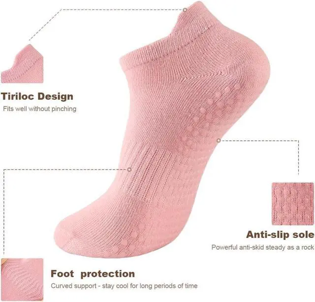 Alt view image 3 of 6 - 5 Pairs Pilates Socks with Grips for Women Non Slip Grip Yoga Crew Socks for Barre Hospital Barefoot