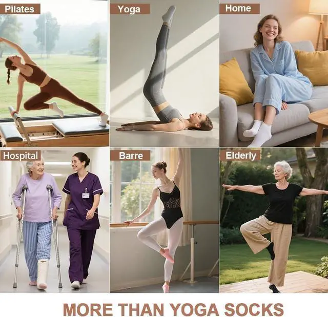 Alt view image 6 of 6 - 5 Pairs Pilates Socks with Grips for Women Non Slip Grip Yoga Crew Socks for Barre Hospital Barefoot