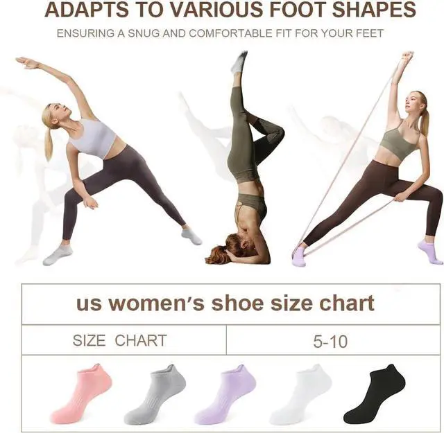 Alt view image 5 of 6 - 5 Pairs Pilates Socks with Grips for Women Non Slip Grip Yoga Crew Socks for Barre Hospital Barefoot