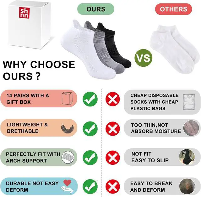 Alt view image 7 of 7 - shnn 14 Pairs Mens/Womens Ankle Socks Breathable Casual Low Cut Short Socks for Men/Women with Heel Tab