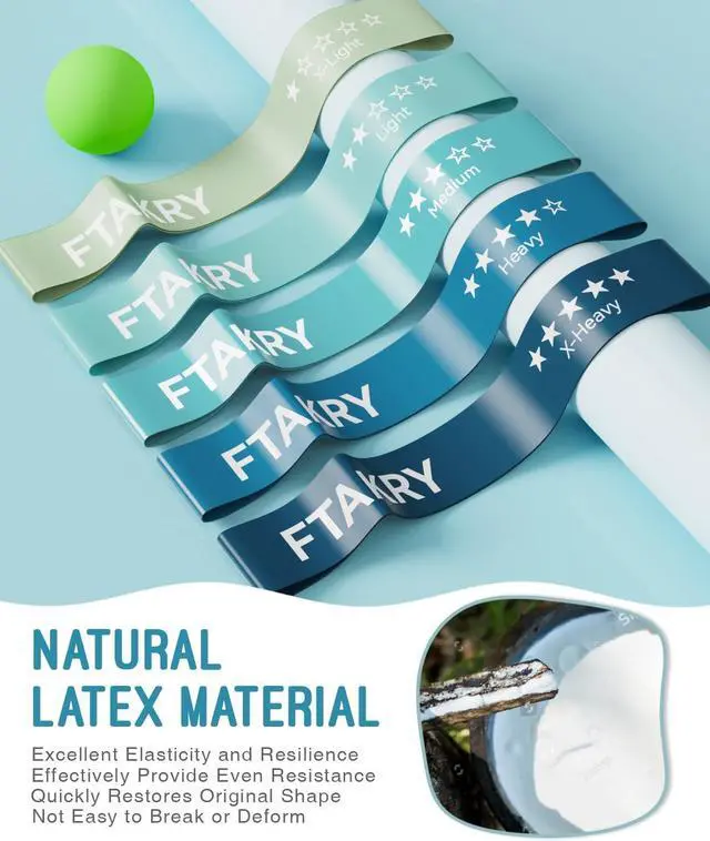 Alt view image 4 of 7 - Resistance Bands for Working Out, Exercise Bands with 5 Resistance Levels, Natural Latex Resistance Bands Designed for Home Fitness, Strength Training and Flexibility Exercises