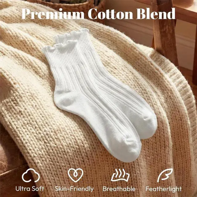 Alt view image 2 of 7 - wernies Ruffle Socks Womens 6 Pairs, Cute Ankle Frilly Crew Socks | Lettuce Edge Socks Women Feature Soft Fabric with Elastic Cuffs, Ideal for Daily Wear, Size 5-9/9-12