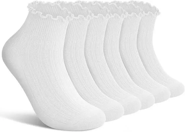 Main image of wernies Ruffle Socks Womens 6 Pairs, Cute Ankle Frilly Crew Socks | Lettuce Edge Socks Women Feature Soft Fabric with Elastic Cuffs, Ideal for Daily Wear, Size 5-9/9-12