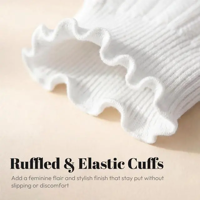 Alt view image 4 of 7 - wernies Ruffle Socks Womens 6 Pairs, Cute Ankle Frilly Crew Socks | Lettuce Edge Socks Women Feature Soft Fabric with Elastic Cuffs, Ideal for Daily Wear, Size 5-9/9-12