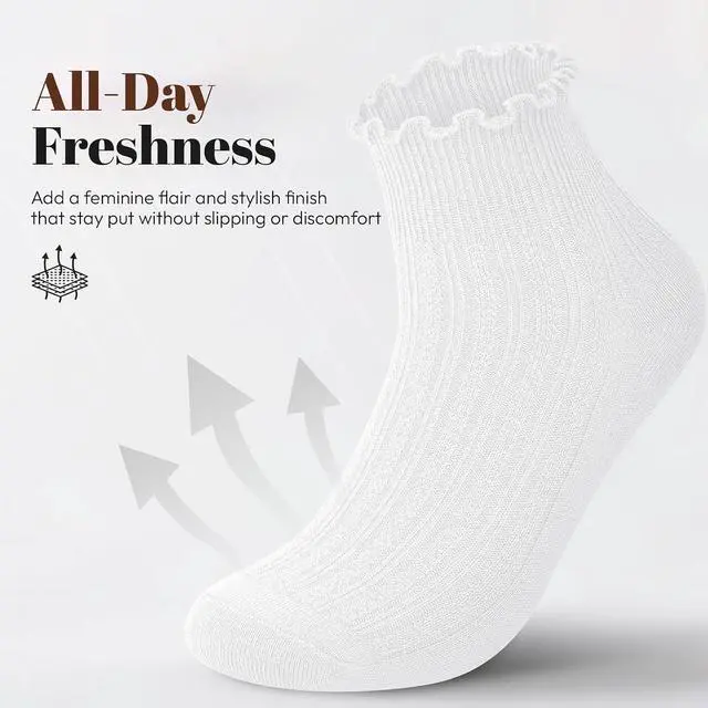 Alt view image 5 of 7 - wernies Ruffle Socks Womens 6 Pairs, Cute Ankle Frilly Crew Socks | Lettuce Edge Socks Women Feature Soft Fabric with Elastic Cuffs, Ideal for Daily Wear, Size 5-9/9-12