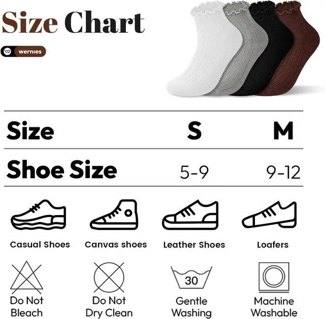 Alt view image 7 of 7 - wernies Ruffle Socks Womens 6 Pairs, Cute Ankle Frilly Crew Socks | Lettuce Edge Socks Women Feature Soft Fabric with Elastic Cuffs, Ideal for Daily Wear, Size 5-9/9-12