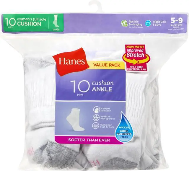 Alt view image 5 of 6 - Hanes Women's Cushioned Athletic Ankle Socks (10-Pack)