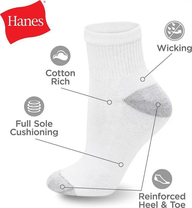 Alt view image 4 of 6 - Hanes Women's Cushioned Athletic Ankle Socks (10-Pack)
