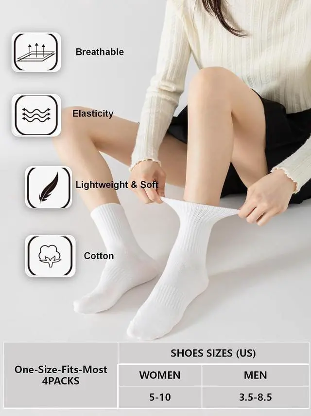 Alt view image 3 of 6 - YUWELL Womens Striped Crew Socks, Cotton Socks for Women 4Pairs,Size 5-10 | Cozy Casual Socks