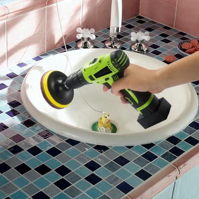 Alt view image 7 of 7 - 4 Inch Drill Powered Brush Tile Scrubber Scouring Pads Cleaning Kit | Pad Holder and Metal Shaft Included
