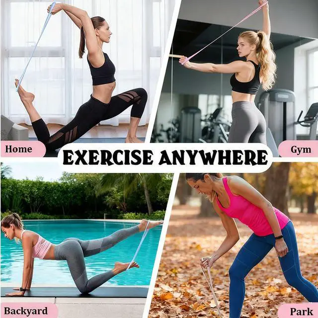 Alt view image 4 of 7 - Resistance Bands with Handles,Figure 8 Resistance Band Elastic Fitness Bands Exercise Band for Home Yoga Gym Workout