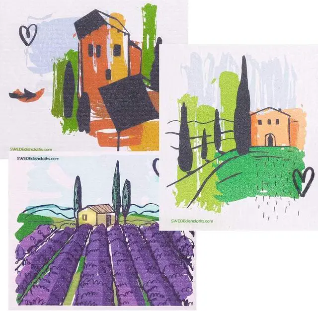 Main image of SWEDEdishcloths - Cellulose Sponge Dish Towels - Mixed Set of 3 (One of Each Design) Mixed Tuscany Swedish Dish Cloths