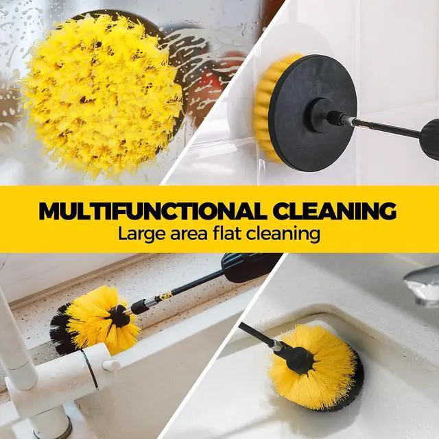 Alt view image 2 of 6 - Holikme 9Pack Drill Brush Attachments SetPower Scrubber Kit for Clean | 8 Nylon Scrub Brushes,1 Extend Long Attachment, Tile, Tub, Shower, Floors, Kitchen and Auto Interior Care,Yellow