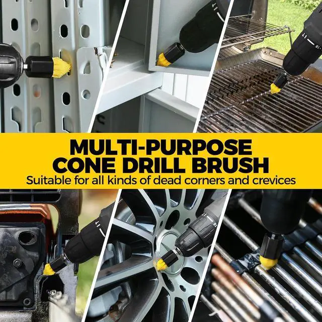 Alt view image 3 of 6 - Holikme 9Pack Drill Brush Attachments SetPower Scrubber Kit for Clean | 8 Nylon Scrub Brushes,1 Extend Long Attachment, Tile, Tub, Shower, Floors, Kitchen and Auto Interior Care,Yellow