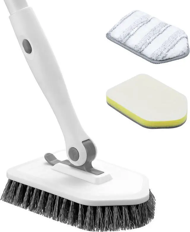 Main image of nacena Shower Scrubber with Long Handle, 4 in 1 Tile Tub Scrubber Brush with 3 Detachable Cleaning Shower Heads and Floor Squeegee Shower Cleaner Brush for Bathroom Kitchen Tub Sink Floor, Grey White