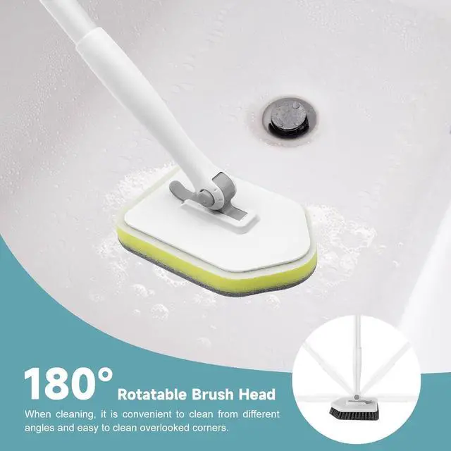 Alt view image 3 of 7 - nacena Shower Scrubber with Long Handle, 4 in 1 Tile Tub Scrubber Brush with 3 Detachable Cleaning Shower Heads and Floor Squeegee Shower Cleaner Brush for Bathroom Kitchen Tub Sink Floor, Grey White