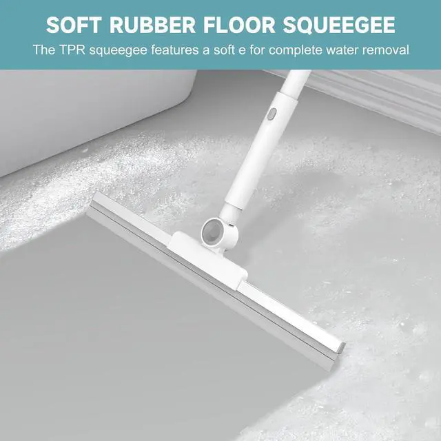 Alt view image 5 of 7 - nacena Shower Scrubber with Long Handle, 4 in 1 Tile Tub Scrubber Brush with 3 Detachable Cleaning Shower Heads and Floor Squeegee Shower Cleaner Brush for Bathroom Kitchen Tub Sink Floor, Grey White