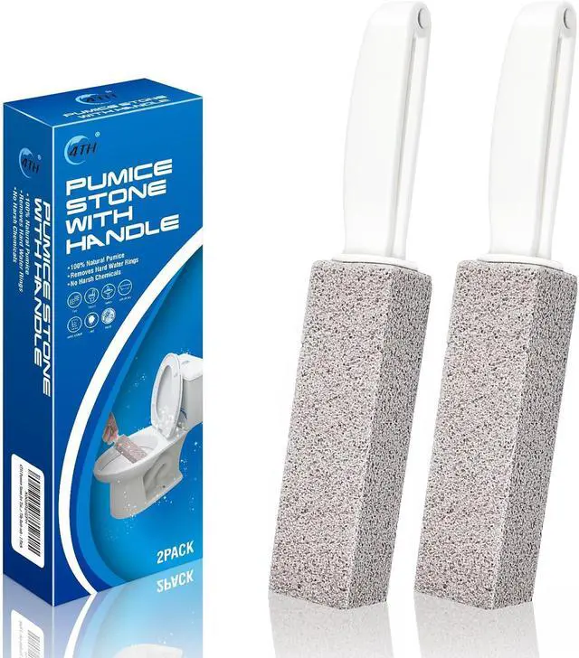 Main image of 4TH Pumice Stone for Toilet Bowl Cleaning,Pumice Stick with Handle,Cleans Away Limescale Stain,Hard Water Rings, Calcium Buildup,Iron and Rust. Remover for Tile/Bath/Kitchen/Household - 2 Piece