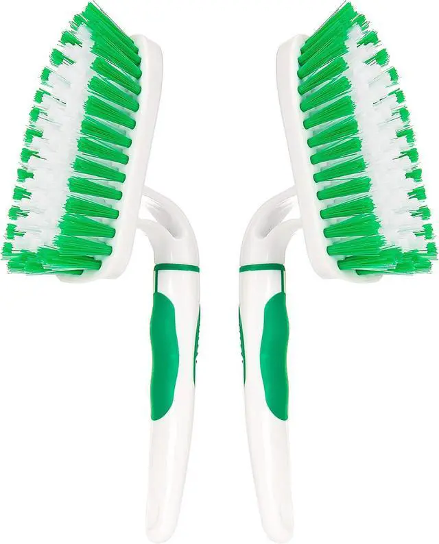 Main image of 2-Pack Scrub Brush for Cleaning with Long Handle, White&Green | Medium Firm Bathroom Cleaning Supplies, Bathtub and Shower Cleaner Brush, Multi-Scene Use for Kitchen or Carpet Cleaning