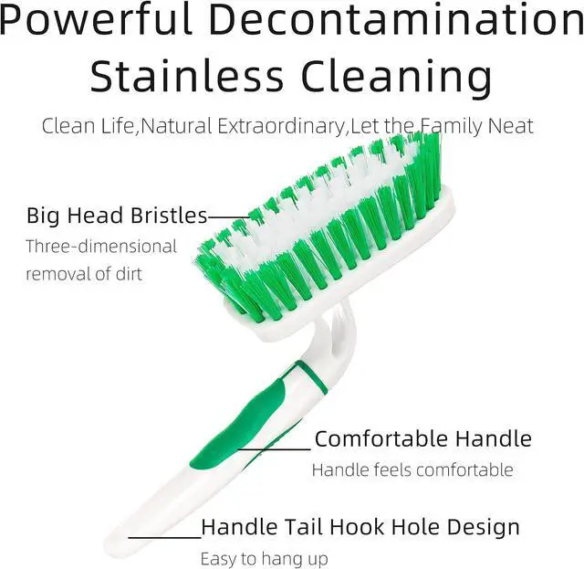 Alt view image 3 of 7 - 2-Pack Scrub Brush for Cleaning with Long Handle, White&Green | Medium Firm Bathroom Cleaning Supplies, Bathtub and Shower Cleaner Brush, Multi-Scene Use for Kitchen or Carpet Cleaning