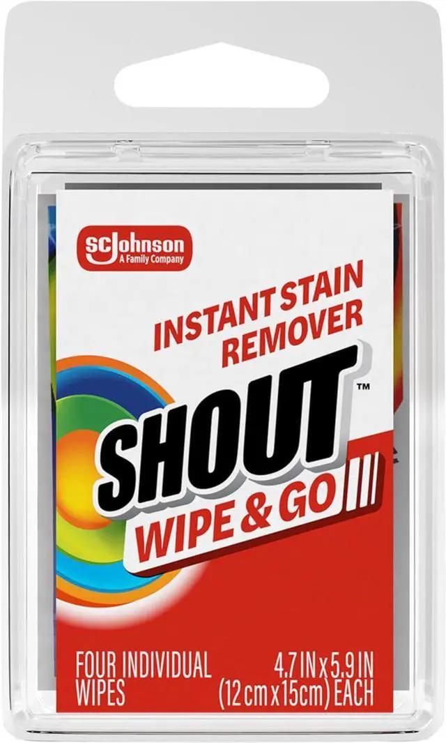 Alt view image 2 of 7 - Shout Wipes, Wipe and Go Instant Stain Remover, Laundry Stain and Spot Remover for On-the-Go, 4 Wipes (Pack of 1)