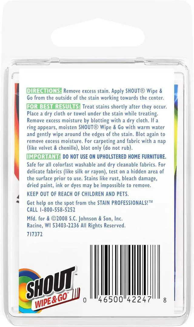 Alt view image 3 of 7 - Shout Wipes, Wipe and Go Instant Stain Remover, Laundry Stain and Spot Remover for On-the-Go, 4 Wipes (Pack of 1)