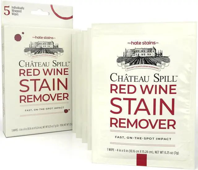Main image of Chateau Spill Wine Stain Remover Wipes, On The Go Stain Wipes, 5 Count | Individually Wrapped; To-Go Wipes; for Stubborn Stains on Clothes, Tablecloth, Carpet, Upholstery Laundry