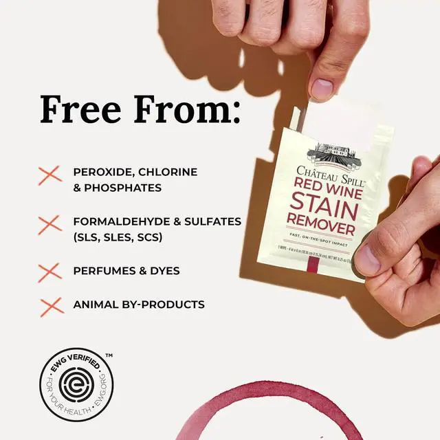 Alt view image 4 of 7 - Chateau Spill Wine Stain Remover Wipes, On The Go Stain Wipes, 5 Count | Individually Wrapped; To-Go Wipes; for Stubborn Stains on Clothes, Tablecloth, Carpet, Upholstery Laundry