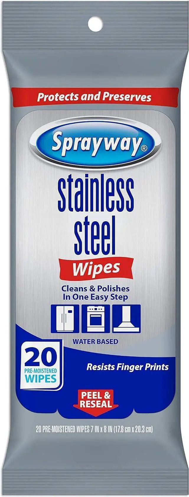 Main image of Sprayway Stainless Steel Wipes, Water Based, Pack of 20 (SW5012R) | Streak-Free, Pre-Moistened Wipes | Removes Fingerprints & Grease | For Appliances & Metal Surfaces