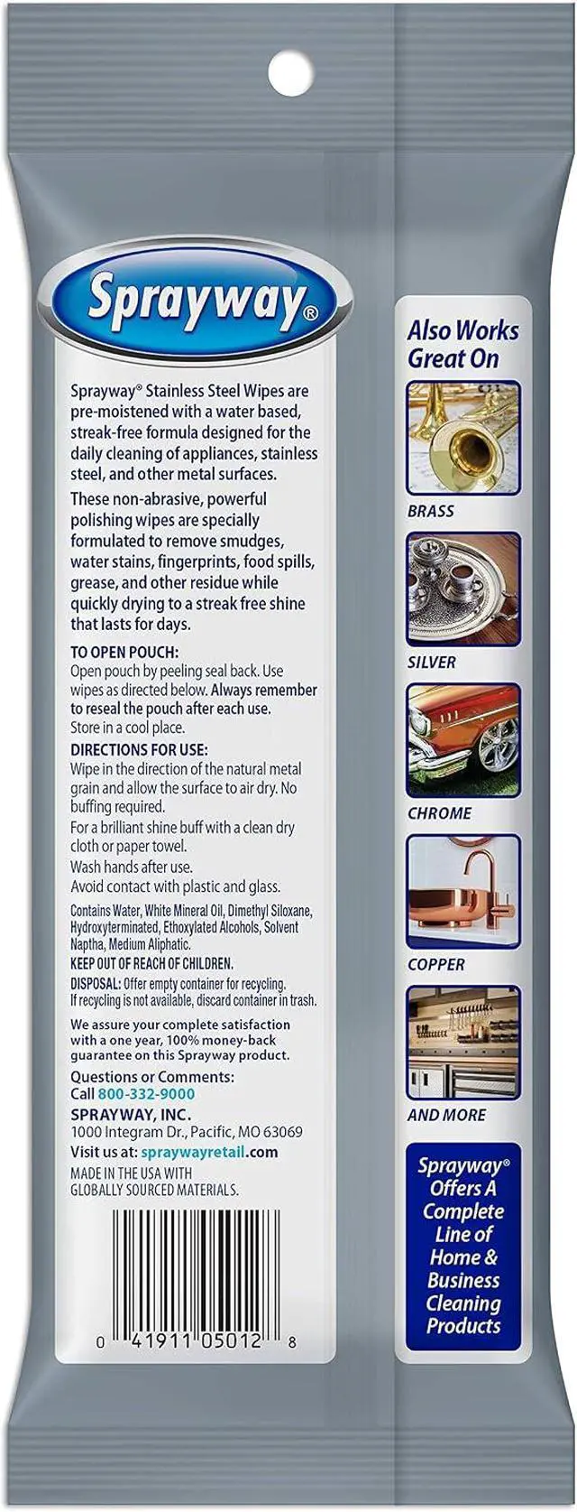 Alt view image 2 of 5 - Sprayway Stainless Steel Wipes, Water Based, Pack of 20 (SW5012R) | Streak-Free, Pre-Moistened Wipes | Removes Fingerprints & Grease | For Appliances & Metal Surfaces