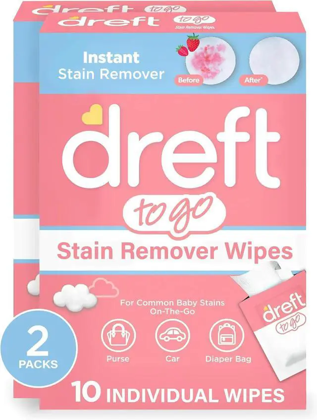 Main image of Dreft Stain Remover Wipes for Baby Clothes Travel Size Stain Remover, Individually Wrapped for On-the-Go Use Mild on Skin & Safe for Baby Clothes 20 Count