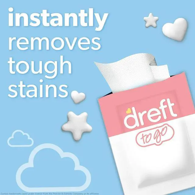 Alt view image 3 of 5 - Dreft Stain Remover Wipes for Baby Clothes Travel Size Stain Remover, Individually Wrapped for On-the-Go Use Mild on Skin & Safe for Baby Clothes 20 Count