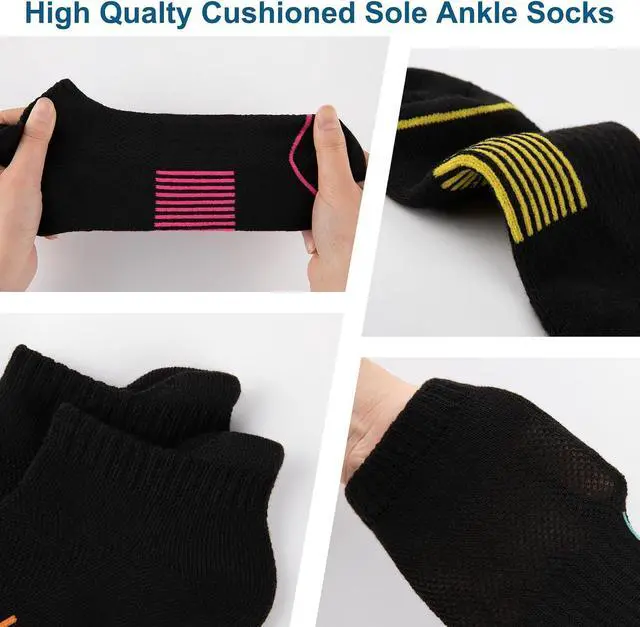 Alt view image 7 of 7 - Heatuff 7 Pairs Womens Ankle Socks Athletic Cushioned Anti-Blister Running Low Cut Socks with Tab