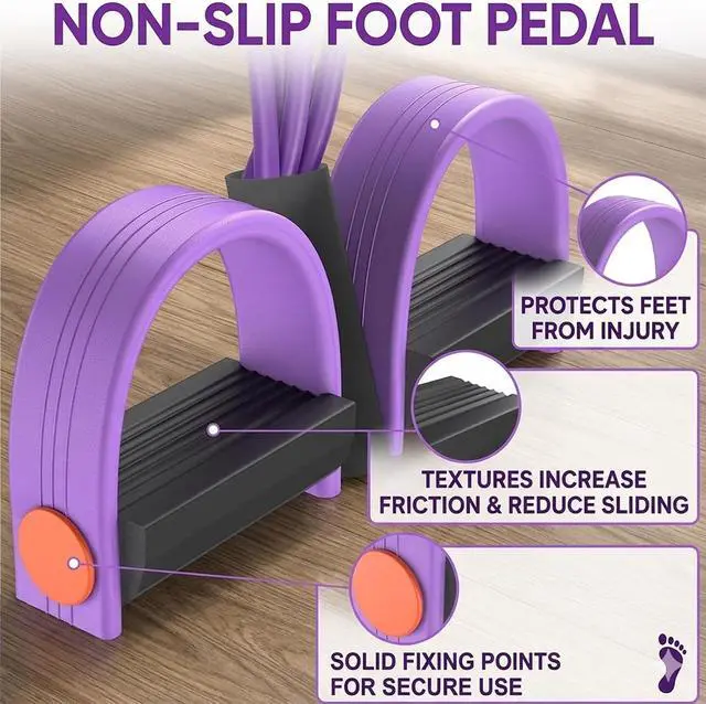 Alt view image 2 of 7 - Multifunction Pedal Resistance Band with Handles, Purple | 6-Tube Natural Rubber Elastic Yoga Pedal Puller for Home Workouts, Full-Body, Core Strength, Arm Training and Leg Exercises
