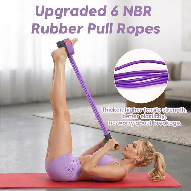 Alt view image 3 of 7 - Multifunction Pedal Resistance Band with Handles, Purple | 6-Tube Natural Rubber Elastic Yoga Pedal Puller for Home Workouts, Full-Body, Core Strength, Arm Training and Leg Exercises