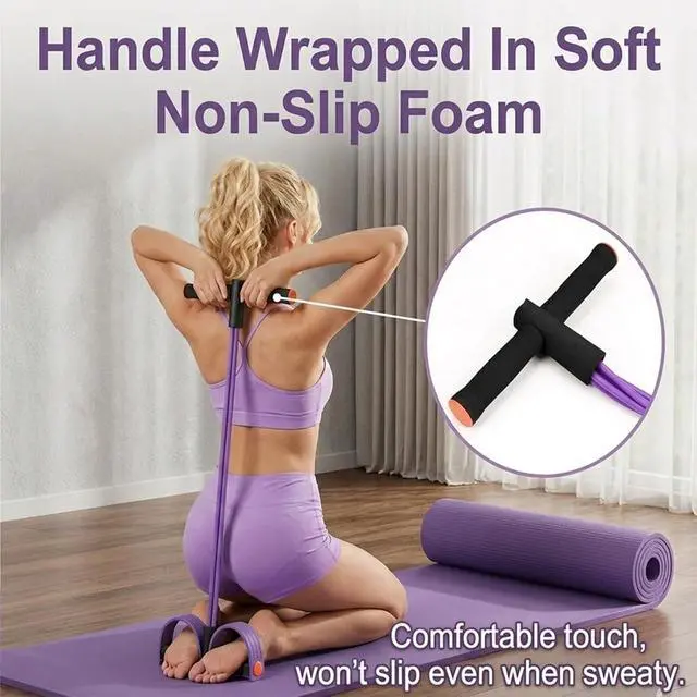Alt view image 4 of 7 - Multifunction Pedal Resistance Band with Handles, Purple | 6-Tube Natural Rubber Elastic Yoga Pedal Puller for Home Workouts, Full-Body, Core Strength, Arm Training and Leg Exercises