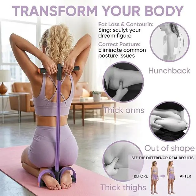 Alt view image 7 of 7 - Multifunction Pedal Resistance Band with Handles, Purple | 6-Tube Natural Rubber Elastic Yoga Pedal Puller for Home Workouts, Full-Body, Core Strength, Arm Training and Leg Exercises