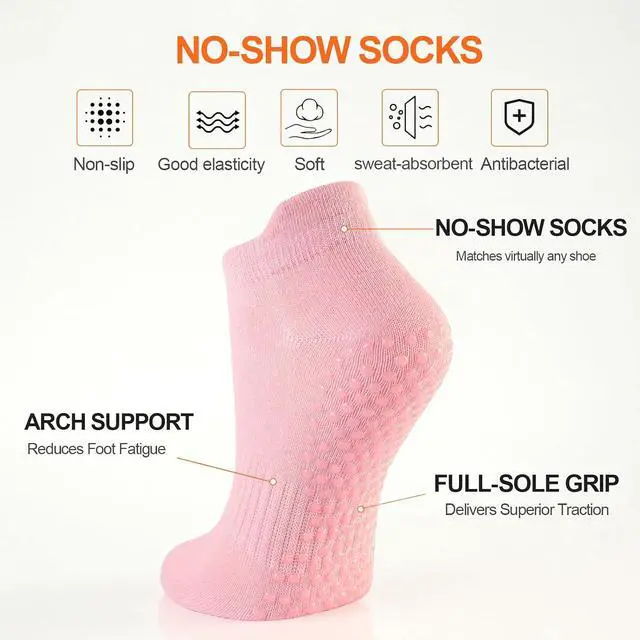 Alt view image 3 of 7 - 6 Pairs Pilates Socks for Women, Grip Yoga Crew Socks, Non Slip Grippy for Barre, Ballet, Dance & Hospital
