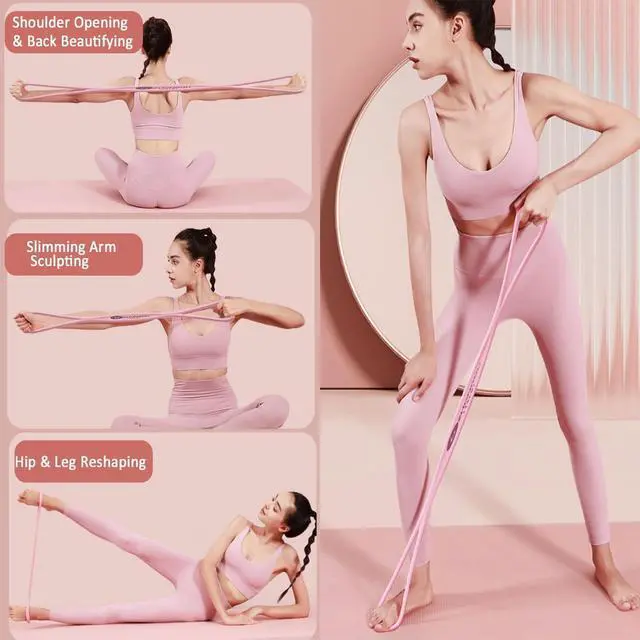 Alt view image 3 of 7 - Figure 8 Resistance Bands for Women & Men 15LB Silicone Pull Rope for Shoulder, Back & Arm Workout Non-Slip Handles, Home Gym, Yoga & Physical Therapy Toning, Posture Correction