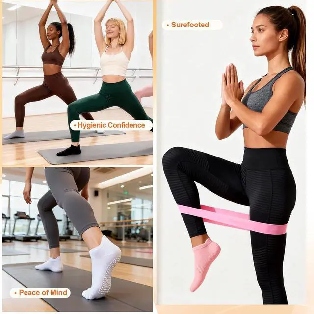 Alt view image 5 of 7 - 6 Pairs Pilates Socks for Women, Grip Yoga Crew Socks, Non Slip Grippy for Barre, Ballet, Dance & Hospital