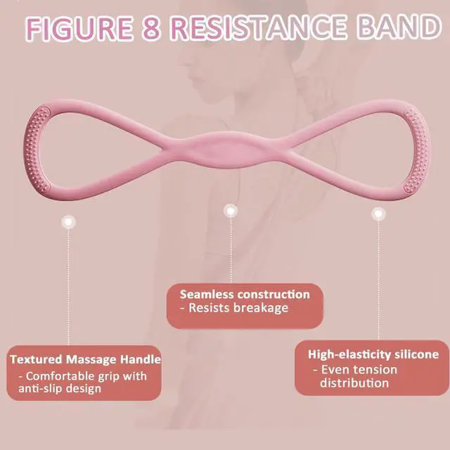 Alt view image 6 of 7 - Figure 8 Resistance Bands for Women & Men 15LB Silicone Pull Rope for Shoulder, Back & Arm Workout Non-Slip Handles, Home Gym, Yoga & Physical Therapy Toning, Posture Correction