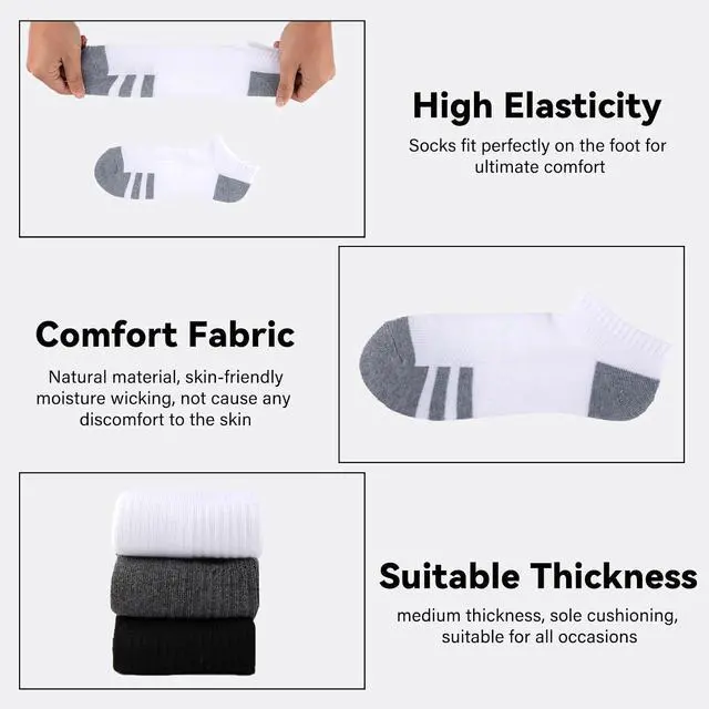 Alt view image 6 of 7 - Heatuff 7 Pairs Mens Cushioned Ankle Socks Low Cut Athletic Breathable Comfort Casual Socks