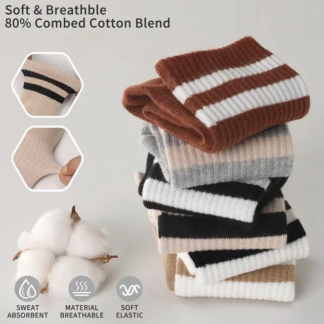 Alt view image 3 of 6 - Tlmody 6Pairs Crew Socks for Women Cotton Striped Socks