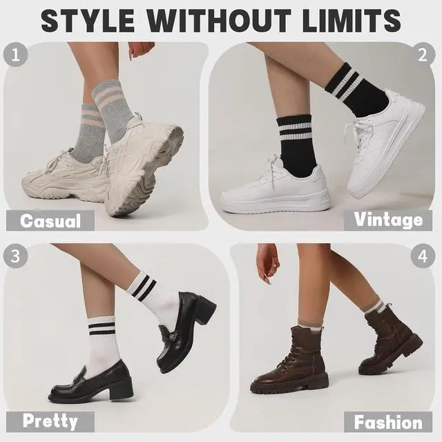 Alt view image 4 of 6 - Tlmody 6Pairs Crew Socks for Women Cotton Striped Socks