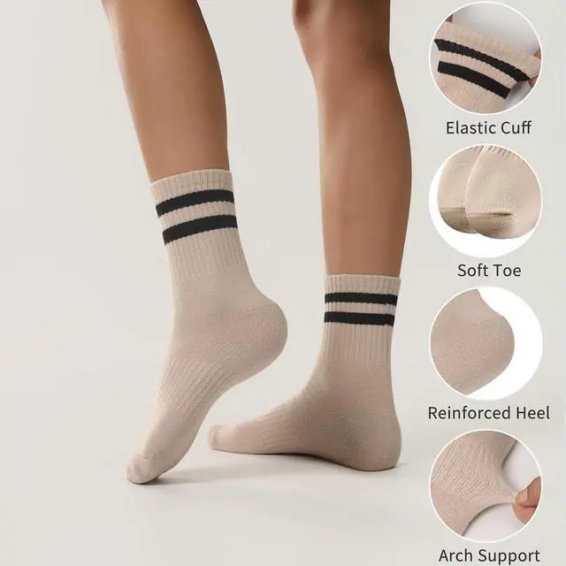 Alt view image 5 of 6 - Tlmody 6Pairs Crew Socks for Women Cotton Striped Socks