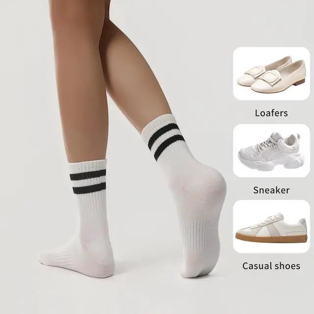 Alt view image 6 of 6 - Tlmody 6Pairs Crew Socks for Women Cotton Striped Socks